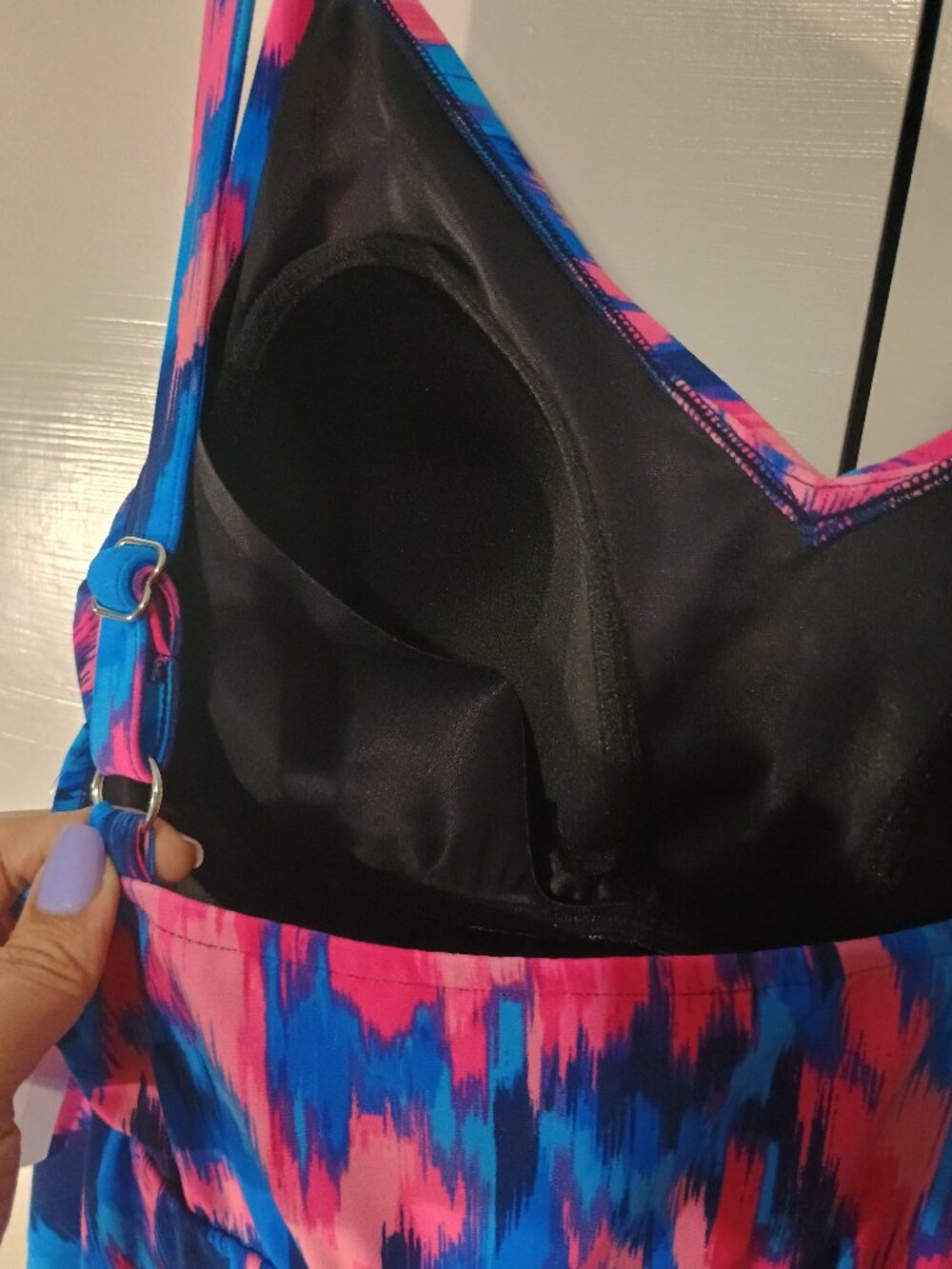 Trimshaper Blue Pink Tiered Tankini Top NWT Size 22W Abstract Print Shaping Swim - Picture 8 of 10